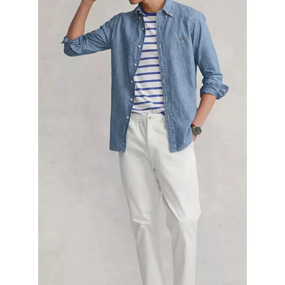 NWT Ralph Lauren Polo Long Sleeve Button Down‎ Shirt Top Blue Chambray Denim XXL